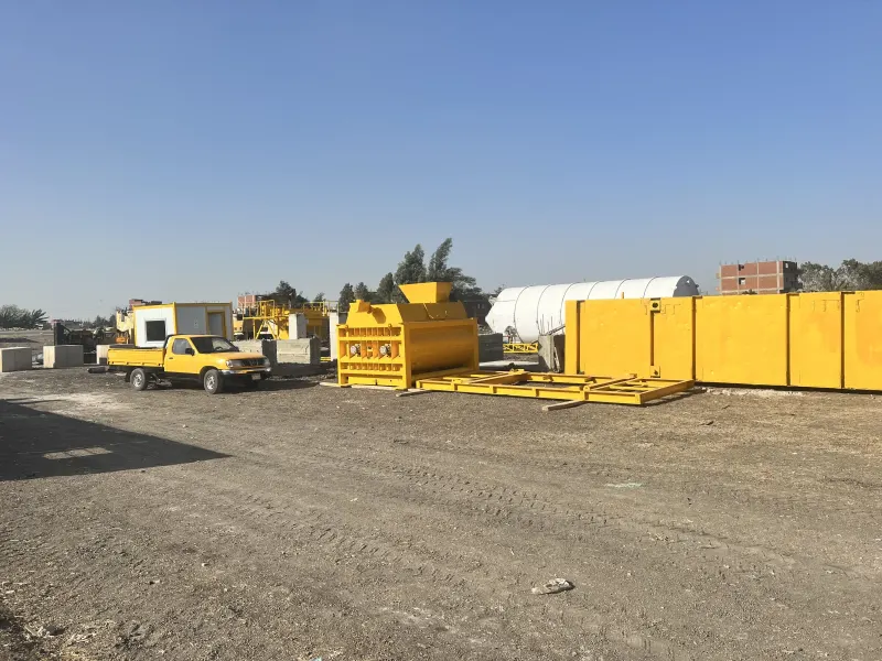 Concrete plant components on site before assembly